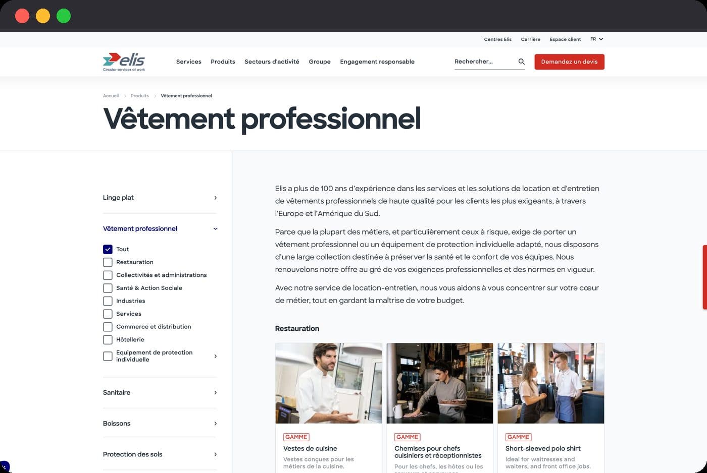 Une page du site Elis
