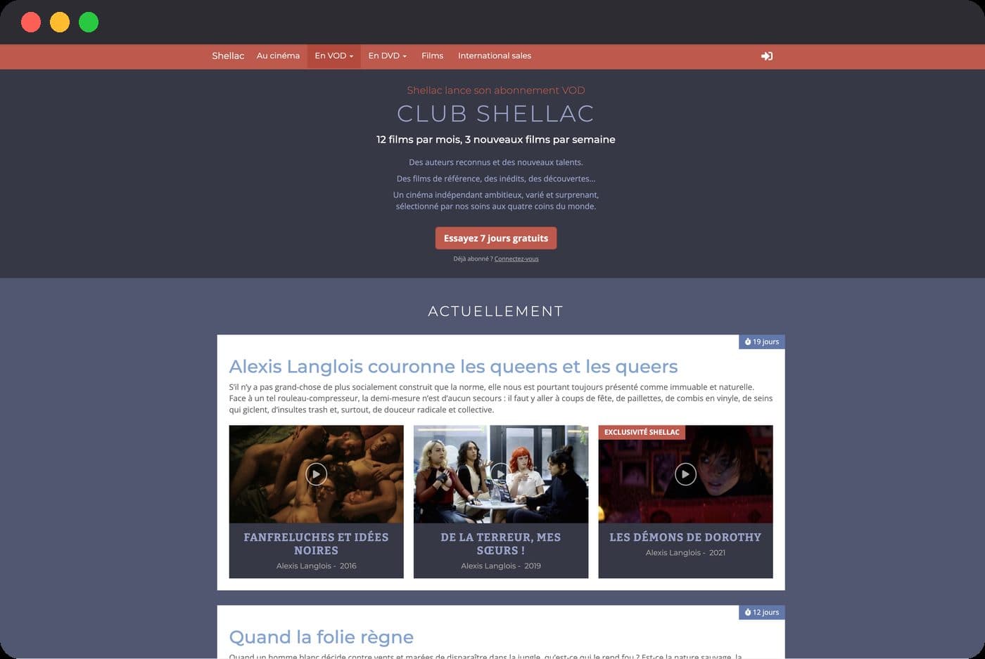 Le catalogue de la plateforme Shellac